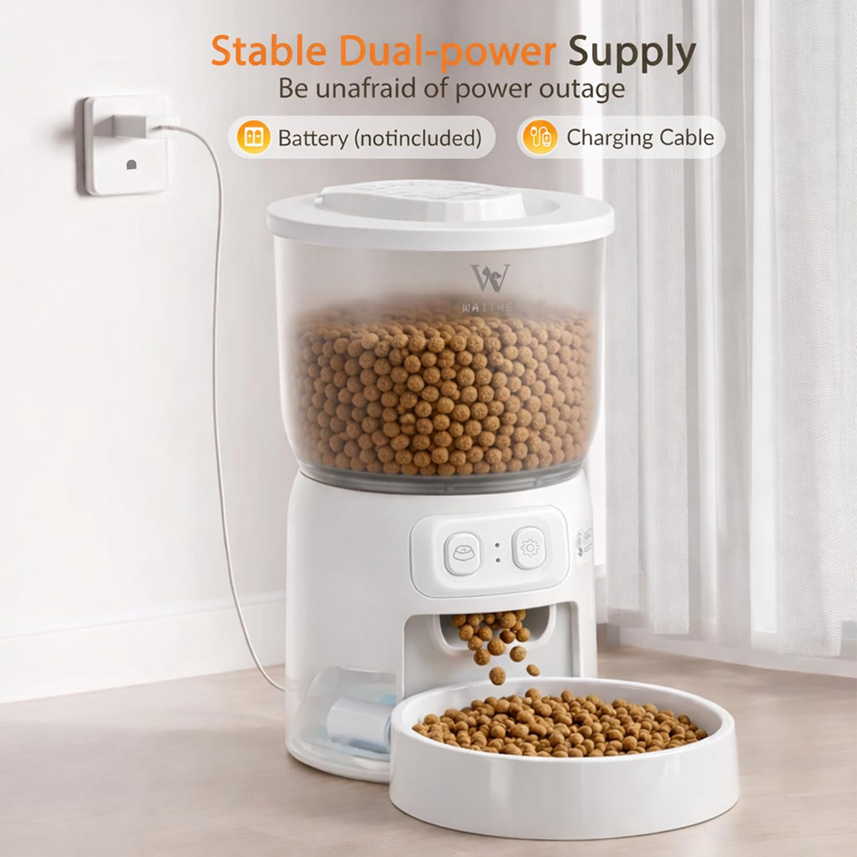 Waithem Wi-Fi Automatic Cat Feeder, Timed Dry Food Dispenser, App-Programmable Portion Control, Up To 10 Meals Per Day, 