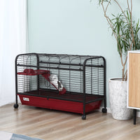 41"L Small Animal Cage, Pet Play House for Rabbit Hutch Ferret with Feeder, Rolling Wheels, Platform, Ramp