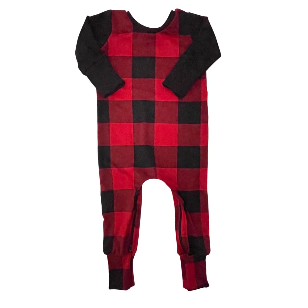 Black/Red Buffalo Plaid Zip Romper