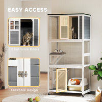 74" Wooden Catio Outdoor Cat Enclosure Weatherproof & Wheeled, Outside Cat House with High Weight Capacity, Kitten Cage 