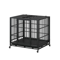 Heavy Duty Dog Crate , Mobile Pet Kennel with Lockable Wheels & Rotary Twist-Latch, Indoor Outdoor Metal Cage with Perfo