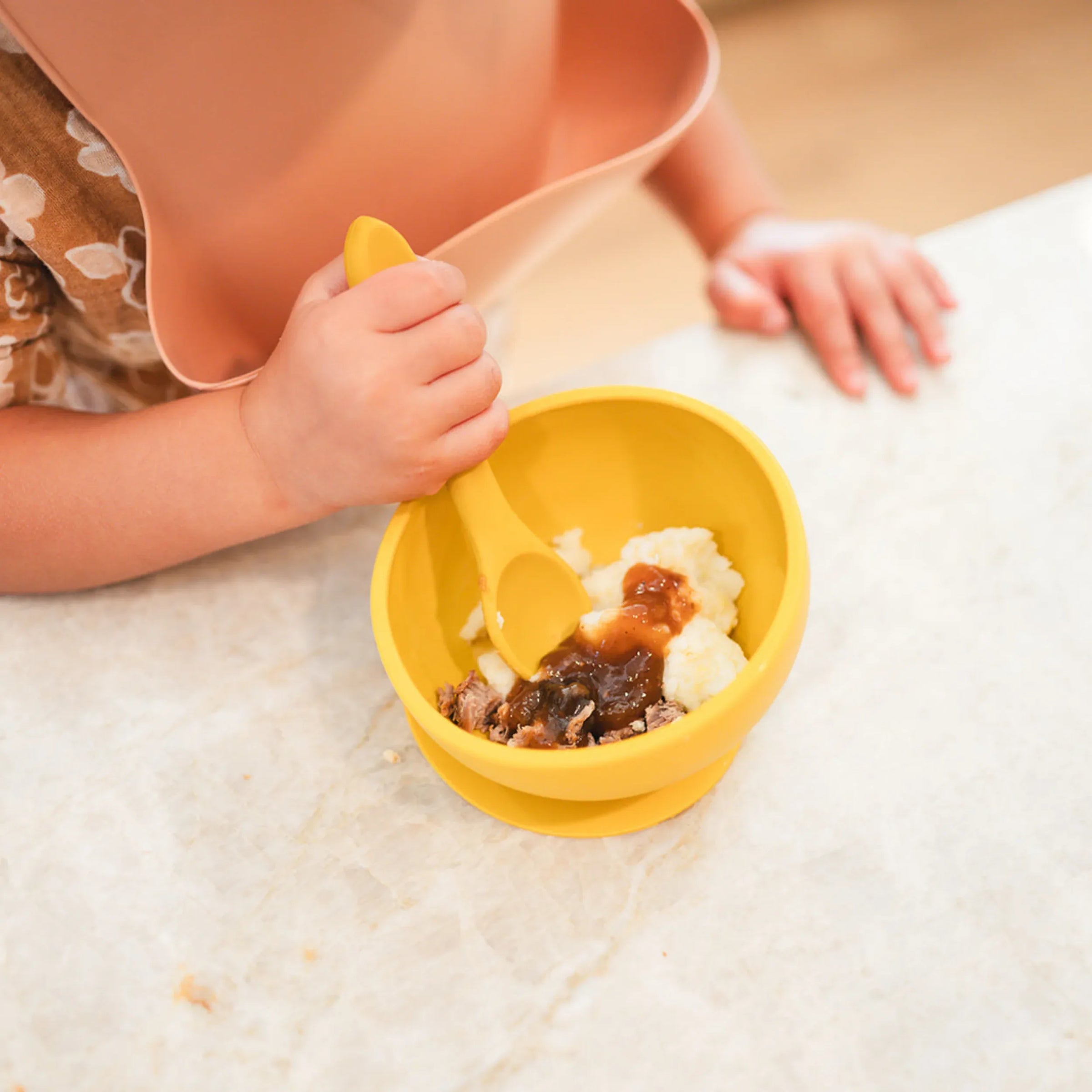 Apricot Suction Bowl and Spoon Set - BIG FRENCHIES
