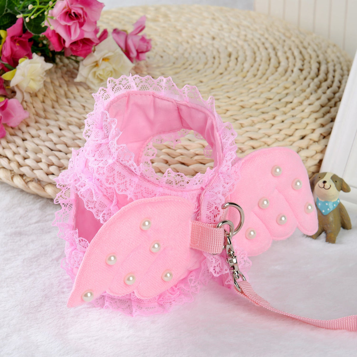 Angel Wings Lace Dog Harness with Pearl Details & Matching Leash-Pet Collars & Leashes-BIG FRENCHIES-Jane's Pet Boutique