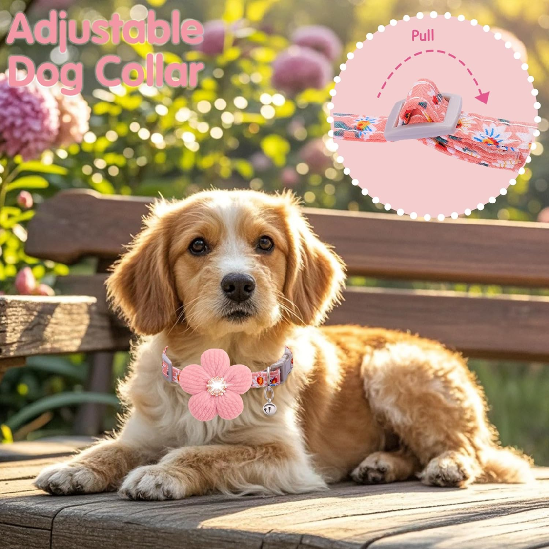 Small Dog Collar With Flower, Spring Dog Collar For Girl Dog Collars For Small Dogs Cute Dog Collar With Bell, Adjustabl