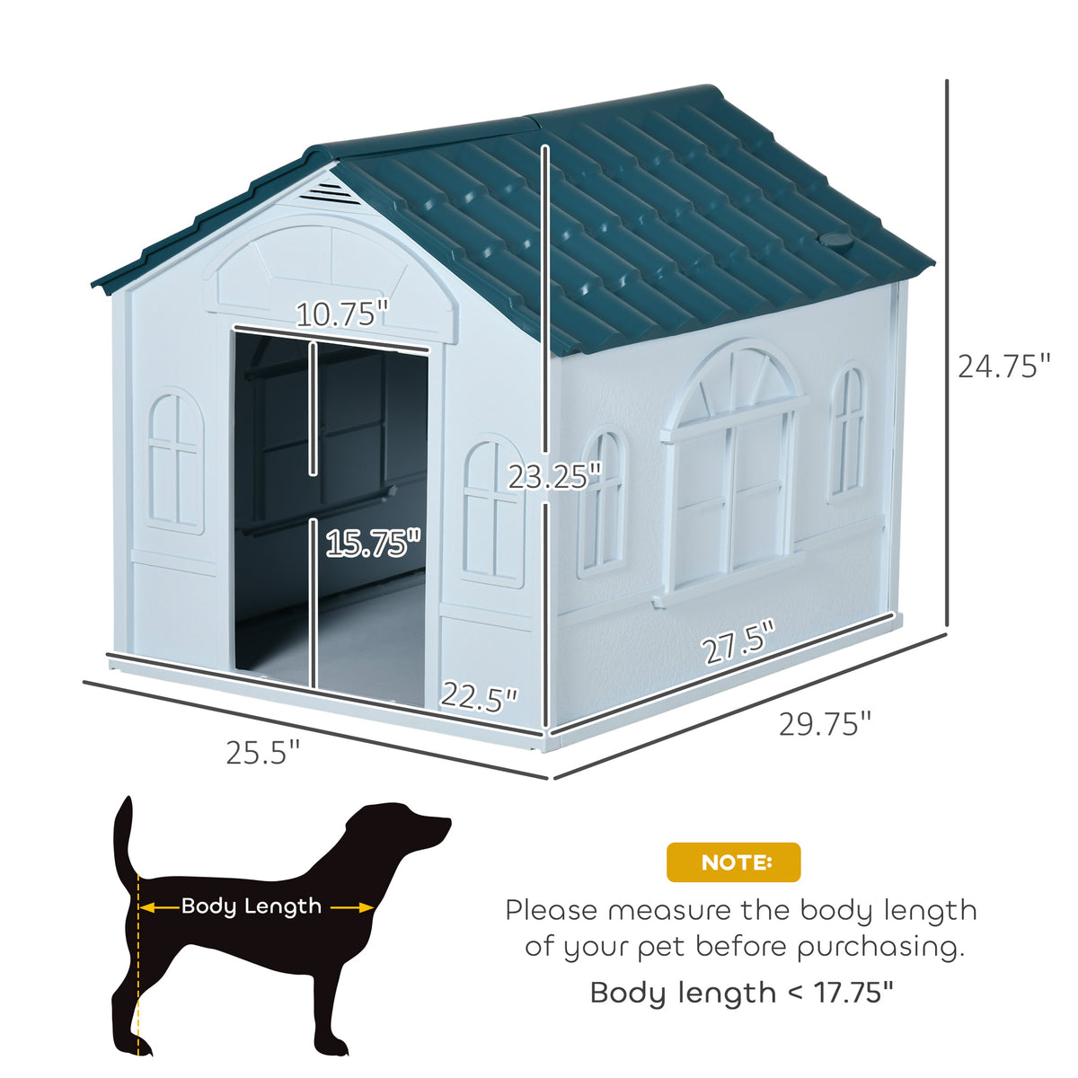 Plastic Dog House for Medium and Small Dogs, Water Resistant Puppy Shelter Indoor Outdoor with Door, Easy to Assemble, B