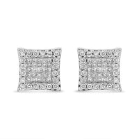 14K White Gold 1.00 Cttw Princess And Round-Cut Diamond Square Stud Earrings (G-H Color, SI1-SI2 Clarity)