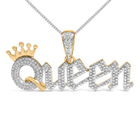 14K Yellow Gold Plated Sterling Silver 1/10 Cttw Diamond â€œQueenâ€ Nameplate Pendant Necklace