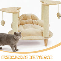 Modern Heavy-Duty No-Drill 4-Tier Solid Wood Cat Tree- 45.7in Multi-Cat Tower With Cozy Bed, Capsule & Extra Wide Perch