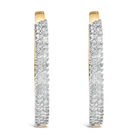 14K Yellow Gold Plated .925 Sterling Silver 1.0 Cttw Baguette Diamond Hoop Earrings