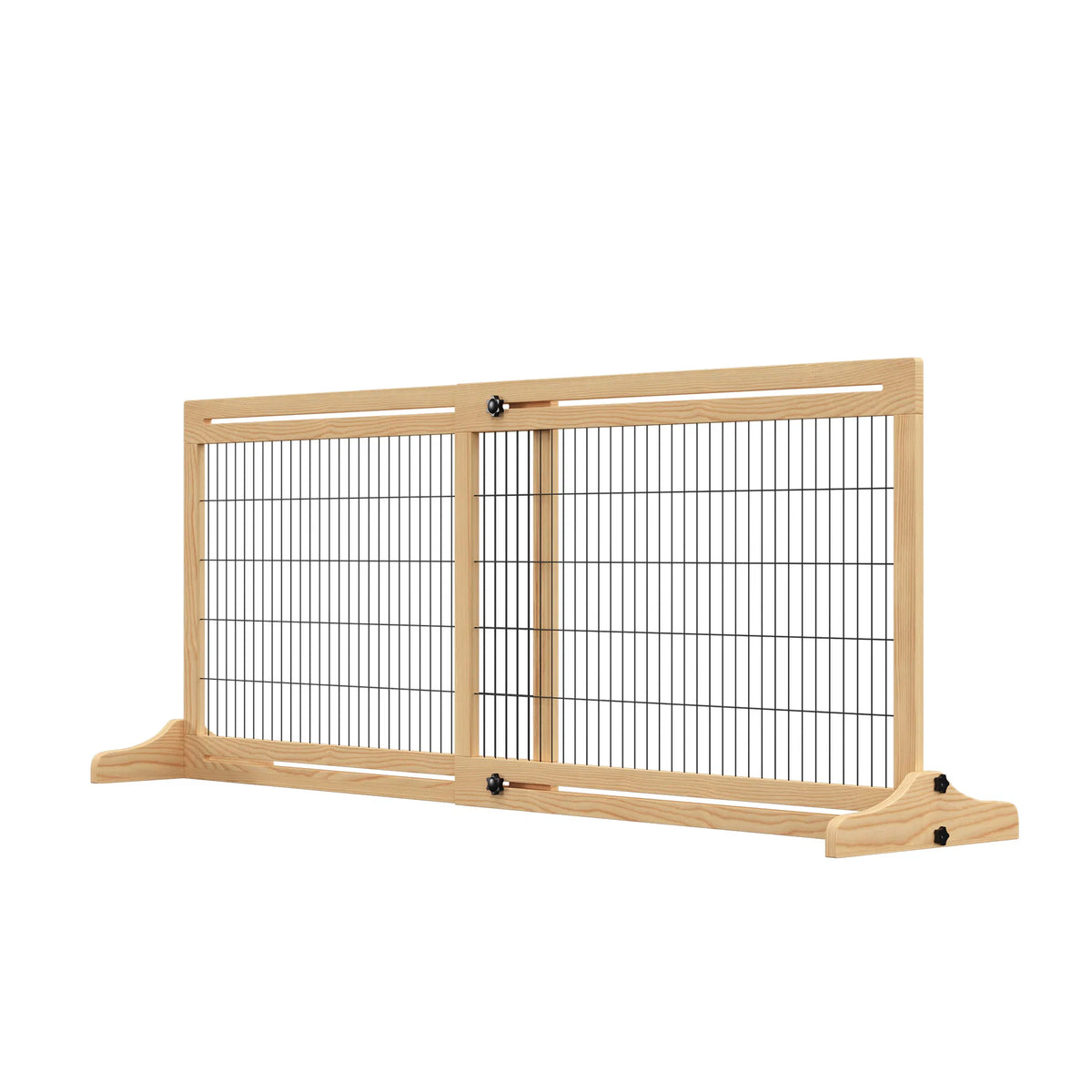 41"-72" Wooden Freestanding Pet Gate with Support Feet, for Small Medium Dogs, Natural
