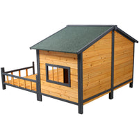 Wooden Large Dog House Outdoor Double XL Dog Kennel with Elevated Floor and Porch, Weatherproof Puppy Shelter for Small 