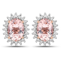 1.61 Carat Genuine Morganite and White Diamond 14K Rose Gold Earrings