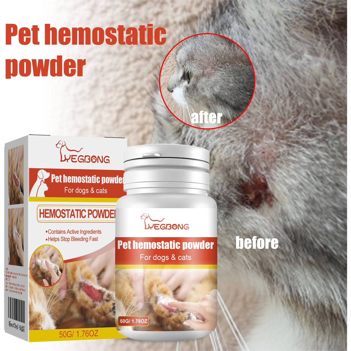 Pet Hemostatic Powder, Fast Bleeding Stop Wound Care Powder For Dogs Cats, Gentle Pet Nail Cut Skin Injury Healing Powde