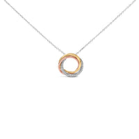Tri Tone Sterling Silver 1/5 Cttw Diamond Interlocking Circle Pendant Necklace