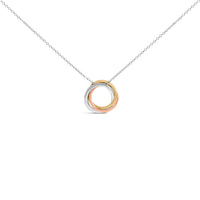 Tri Tone Sterling Silver 1/5 Cttw Diamond Interlocking Circle Pendant Necklace