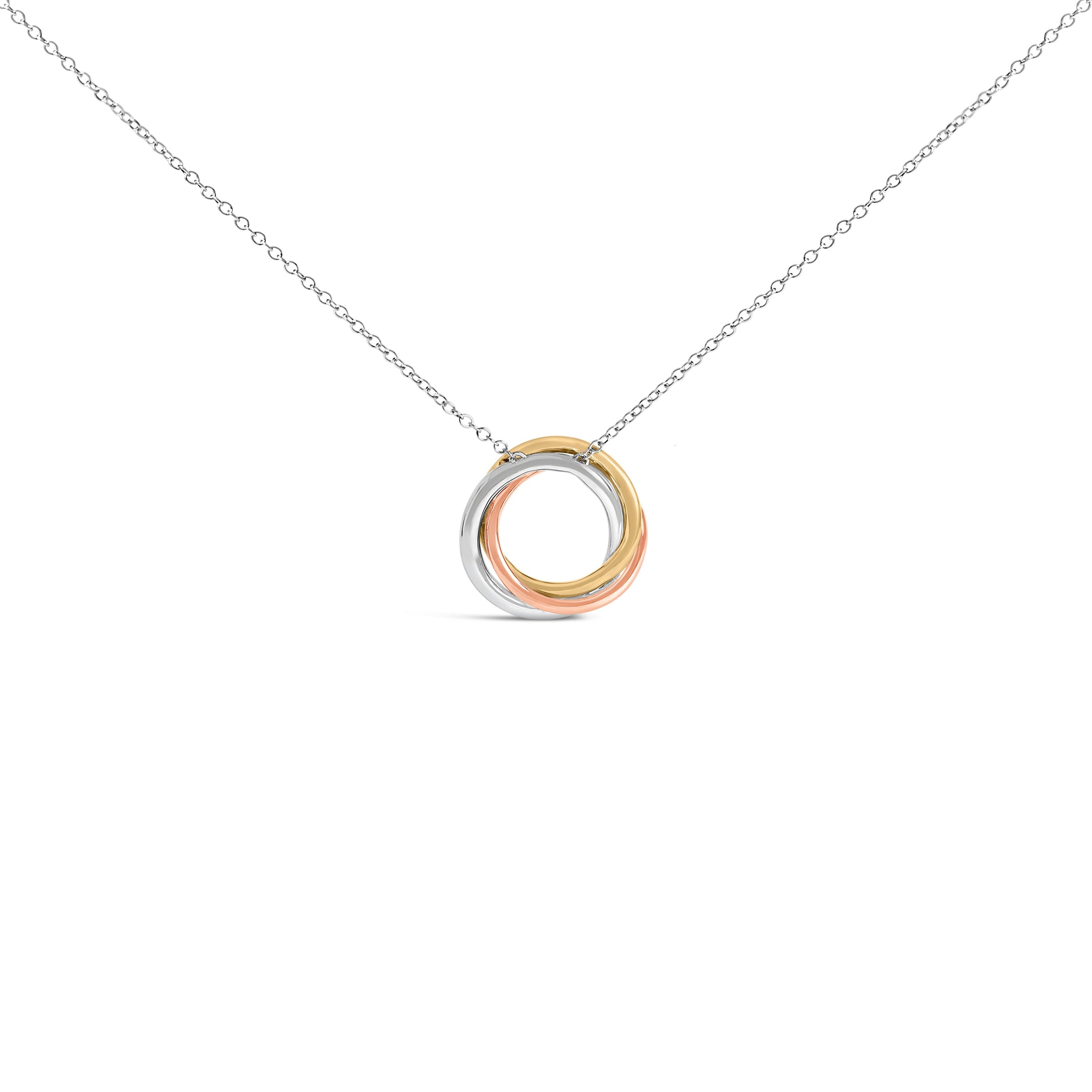 Tri Tone Sterling Silver 1/5 Cttw Diamond Interlocking Circle Pendant Necklace