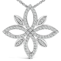 Sterling Silver 1/2 Cttw Diamond Floral Cross Pendant Necklace