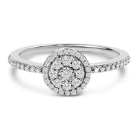 Sterling Silver 1/5 Cttw Diamond Round Motif Halo Ring