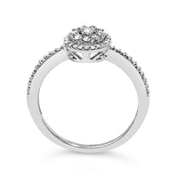 Sterling Silver 1/5 Cttw Diamond Round Motif Halo Ring