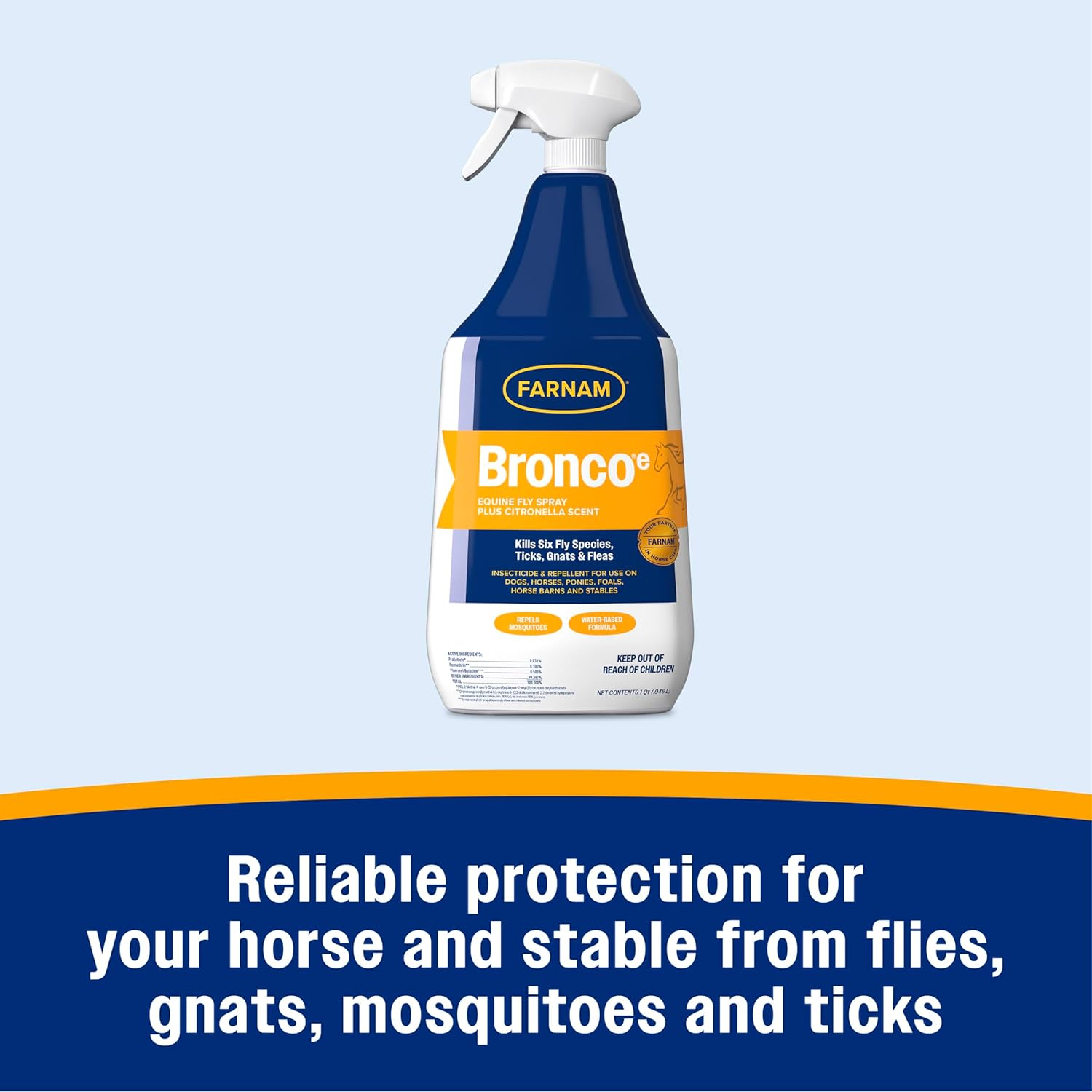 Farnam Bronco Equine Fly Spray Plus Citronella Repellent 32 oz. for Horses & Dogs 2PK