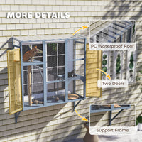 Catio Outdoor, Window Catio for 2-3 Large Indoor Cats w/ 2 Jumping Platforms, Scratching Post, for Playing, Napping