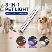 3-in-1 Pet Laser Pointer For Cats & Dogs,Cat Laser Pointer, USB Rechargeable Pet Toy With Red Laser, UV Light & LED Flas