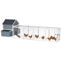 156Extra Large Wooden Chicken Coop With 2 Nesting Box, Run Cage, Waterproof Wave Roof, For 10-15 Chickens, Light GrayMul