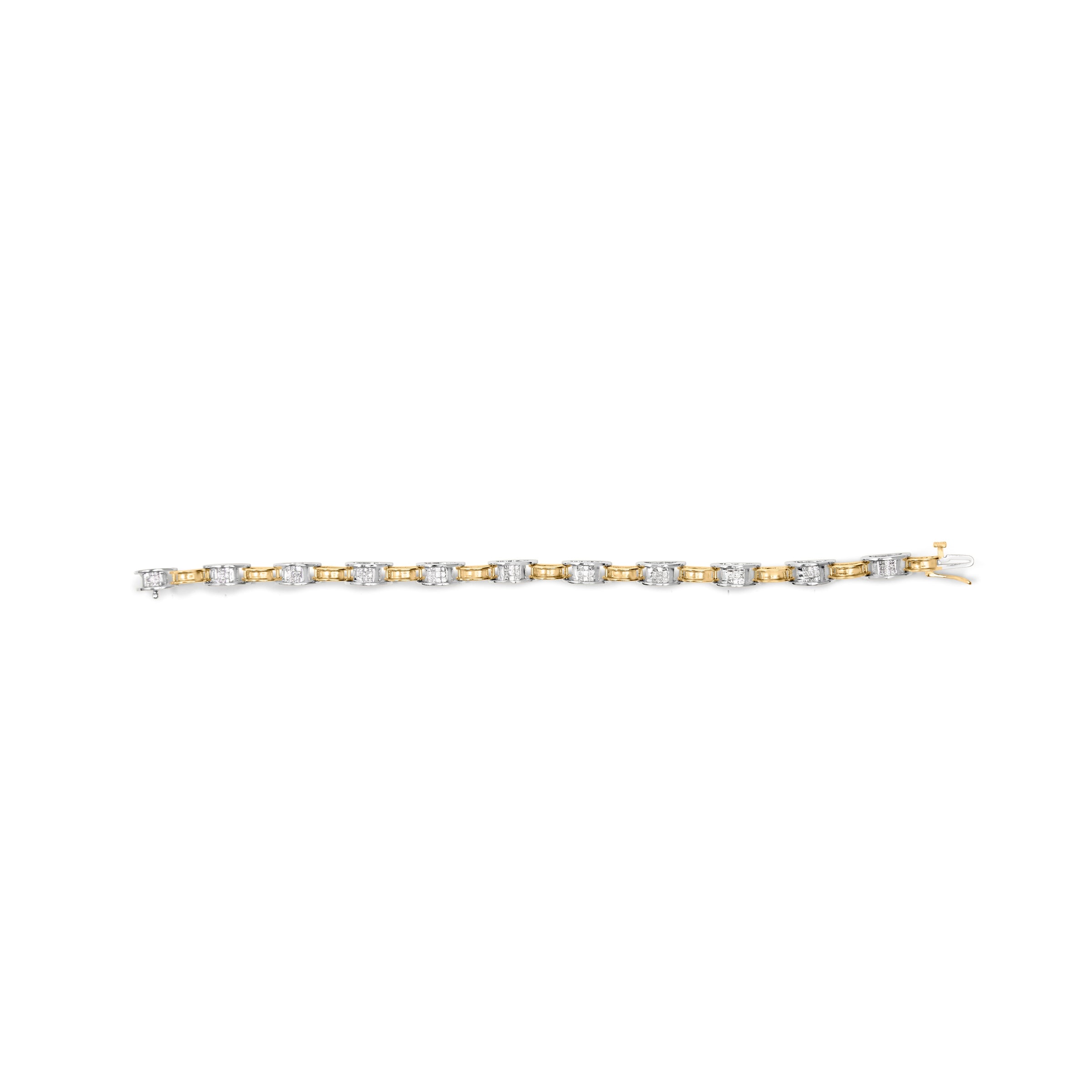 14K Two-Tone Gold 1.00 Cttw Princess-Cut Diamond Chain Link 7" Bracelet (H-I Color, SI1-SI2 Clarity)