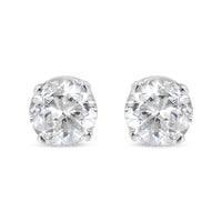 14K White Gold 1.0 Cttw 4-Prong Set Brilliant Round-Cut Solitaire Lab Grown Diamond Push Back Stud Earrings (E-F Color, VVS2-VS1 Clarity)