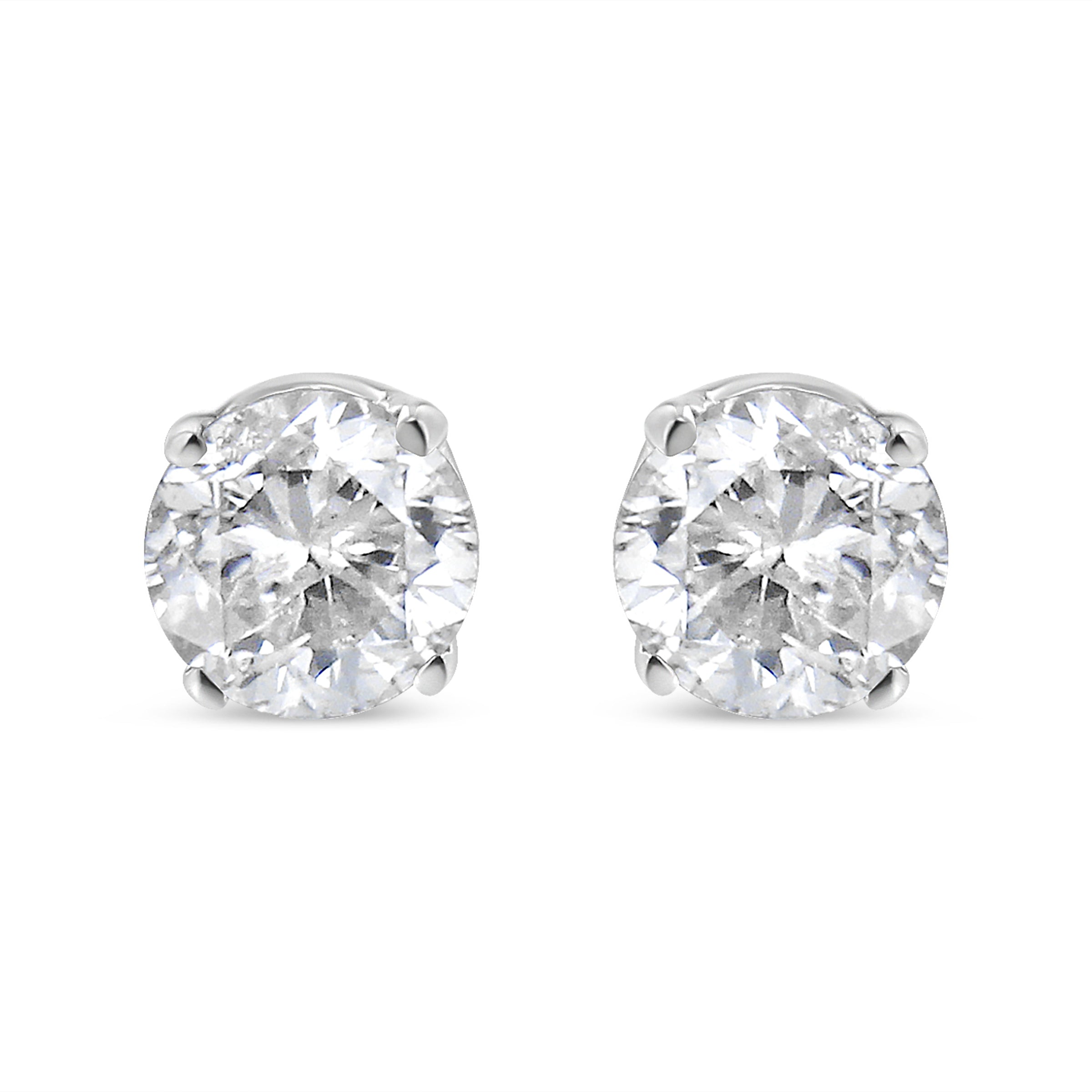 14K White Gold 1.0 Cttw 4-Prong Set Brilliant Round-Cut Solitaire Lab Grown Diamond Push Back Stud Earrings (E-F Color, VVS2-VS1 Clarity)