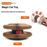 One-piece Cat Scratching Post, Accordion-style Folding Design, Wood Grain, Anti-scratch, Wear-resistant, Interactive Cat