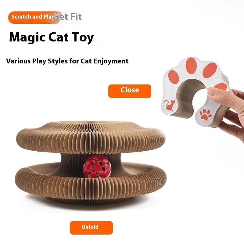 One-piece Cat Scratching Post, Accordion-style Folding Design, Wood Grain, Anti-scratch, Wear-resistant, Interactive Cat