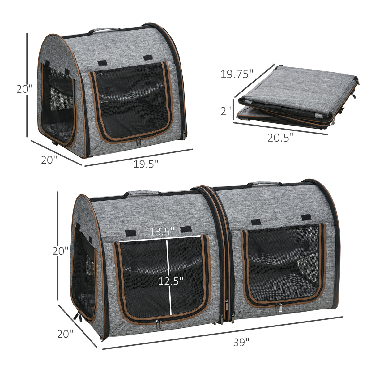 39" Portable Soft-Sided Cat Carrier, Cat Kennel, Travel Dog Crate with Divider, Two Compartments, Soft Cushions & Storag