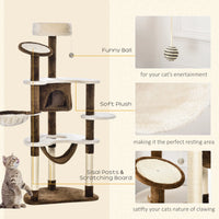 60" Cat Scratching Tree, Cat Bed Condo Post House Pet Furniture Toys-Brown & Beige