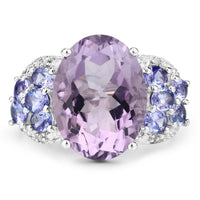 6.62 Carat Genuine Amethyst, Tanzanite and White Topaz .925 Sterling Silver Ring