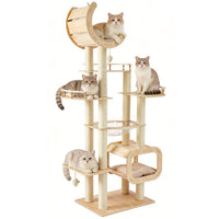 Heavy-Duty No-Drill Large Cat Tree-Solid Wood, 5-Story Multi-Column Cat Tower, 80.4in For Large Spaces & Multi-Cat House