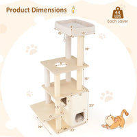 63" Wooden Cat Tree - 2-Story Condo with Bamboo Interior, 5 Sisal Scratching Posts, 44 lbs Per Layer Capacity