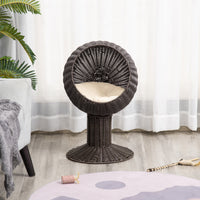 Elevated Cat Bed with Rotatable Egg Chair Pod, Cat Basket Bed with Thick Cushion, Natural Mat Grass Woven Kitty House, C