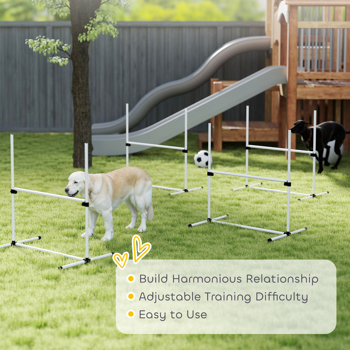 4 Piece Dog Agility Training Equipment for Dog Agility Course with Adjustable Height Jump Bars, Included Carry Bag, & Di