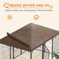 Outside Dog Kennel, 6.9 x 4.6 x 5 Puppy Play Pen with Canopy, Garden Playpen Fence Crate with Rotating Bowl, Black