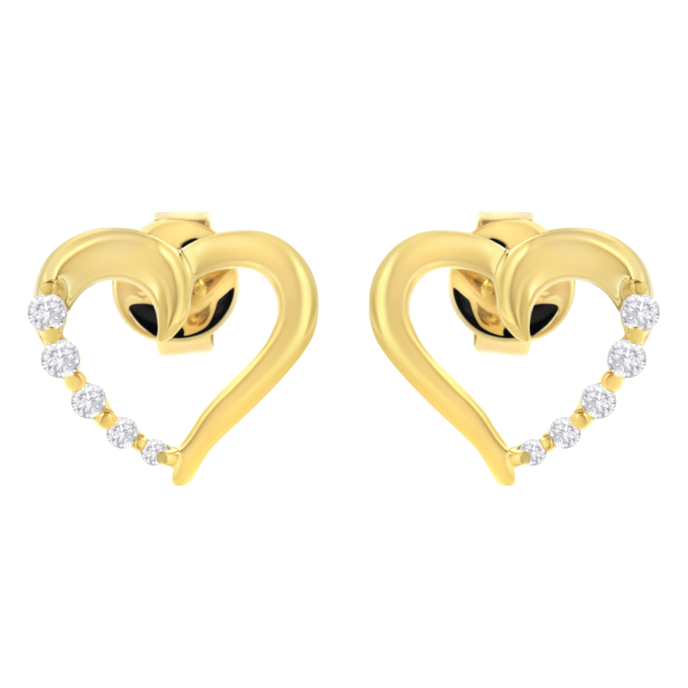 14K Yellow Gold 1/8 Cttw Diamond Journey Heart Hoop Earrings (K-L Color, I1-I2 Clarity)