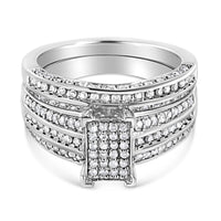 .925 Sterling Silver 3/4 Cttw Prong Set Round Diamond Composite Engagement Ring and Band Set (I-J Color, I3 Clarity) - Size 6.5