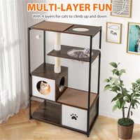 Stylish Wood-Metal Cat Tree - 33 lbs Per Layer Capacity, 2 Private Condos + 2 Relaxation Platforms, Complements Room Dec