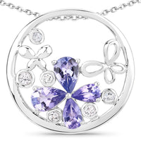 1.33 Carat Genuine Tanzanite and White Topaz .925 Sterling Silver Pendant