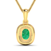 1.50 Carat Genuine Zambian Emerald and White Diamond 14K Yellow Gold Pendant