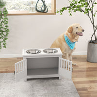 Dog Food Storage Cabinet with Bowls & Dog Feeding Station, White