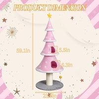 59in Large Tall Christmas Tree Cat Tower With 2 Cat Condos & Scratching Post, Soft Fleece Cat Tree With Teaser Toy & Stu