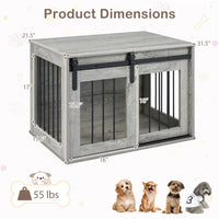 31.5" Dog Crate Furniture With Sliding Barn Door, Wooden Dog Kennel End Table For Indoor Use - Gray
