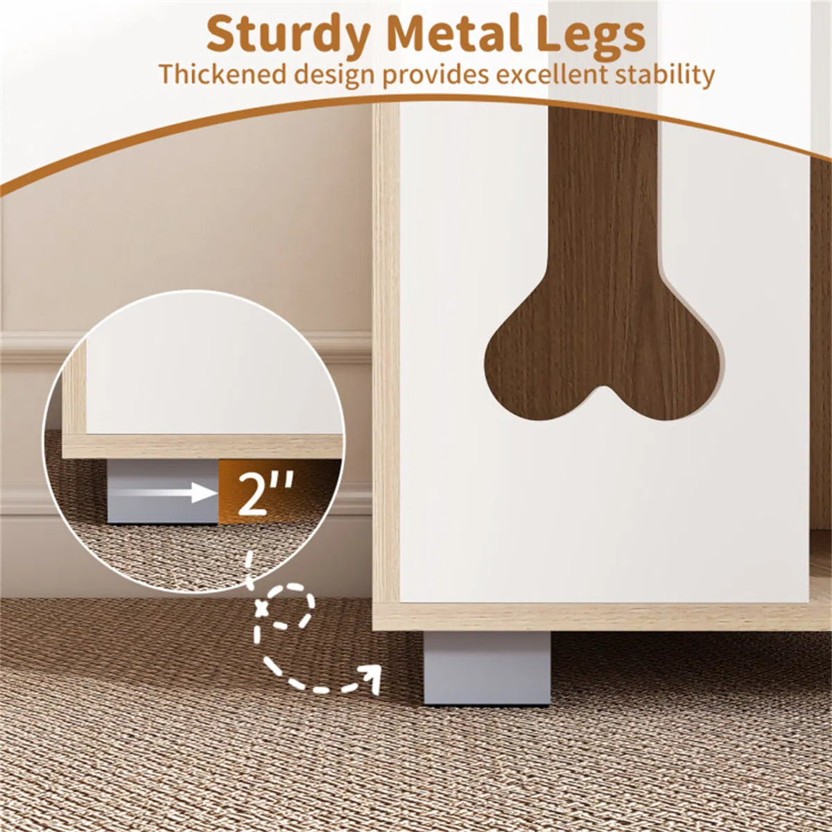 Cat Dog House Dog Bed Side Table Wooden Dog Condo with Bone-shape Window and Thick Metal Legs