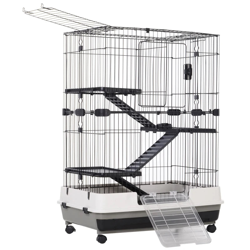 4-Level Small Animal Cage Rabbit Hutch With Universal Lockable Wheels, Slide-out Tray For Bunny, Chinchillas, Ferret, Bl